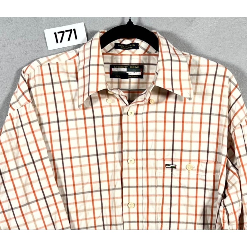 Urgent Gear Sportswear Shirt Mens‎ Small White Orange Plaid Cotton Button Up